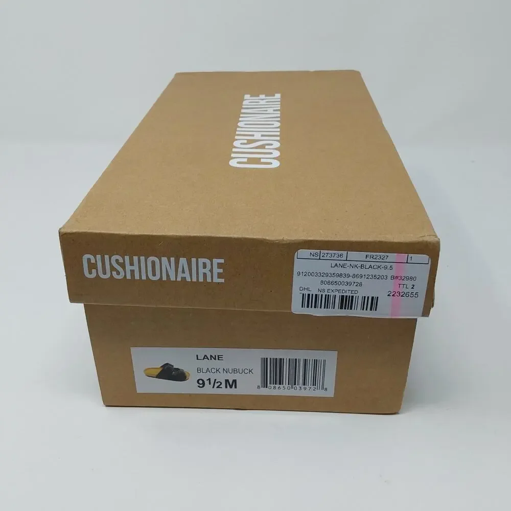 Cushionaire Lane Womens 9.5 Black Nubuck Leather Footbed Slide Sandals